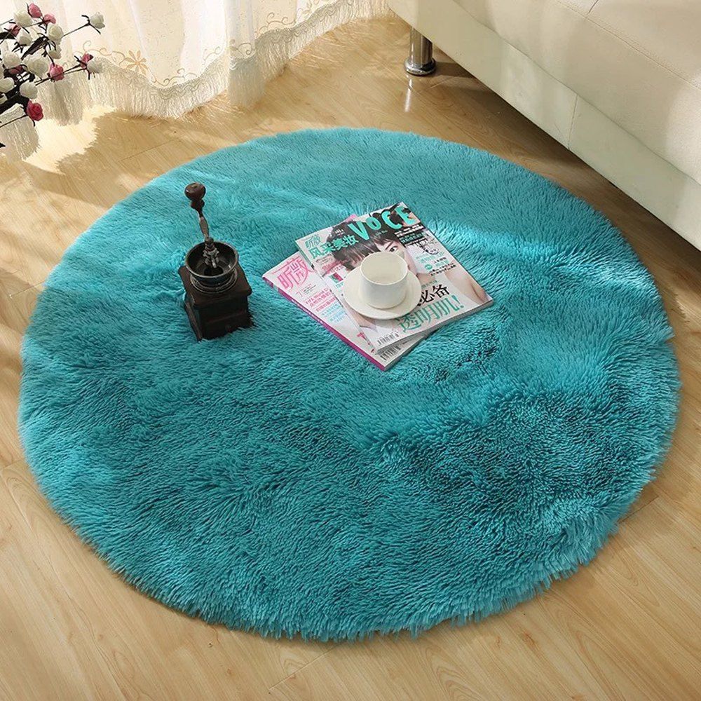 

Round Rug Simple Solid Design Multipurpose Floor Mat, Windsor blue