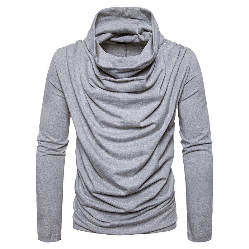 

Solid Color Irregular Pile Heap Collar Long Sleeve Casual Thin Pullover, Gray
