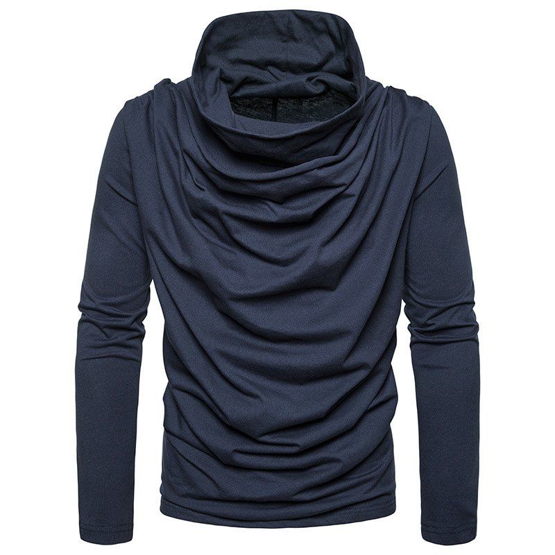 

Solid Color Irregular Pile Heap Collar Long Sleeve Casual Thin Pullover, Cadetblue