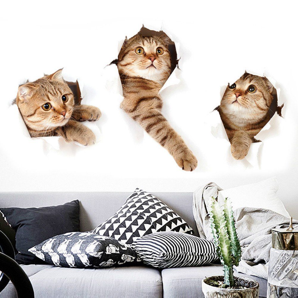

3D Cartoon Animal Kitten Wall Stickers Kids Room Decor Diy Art Decal Wallpaper Removable Refrigerator Sticker, Yellow