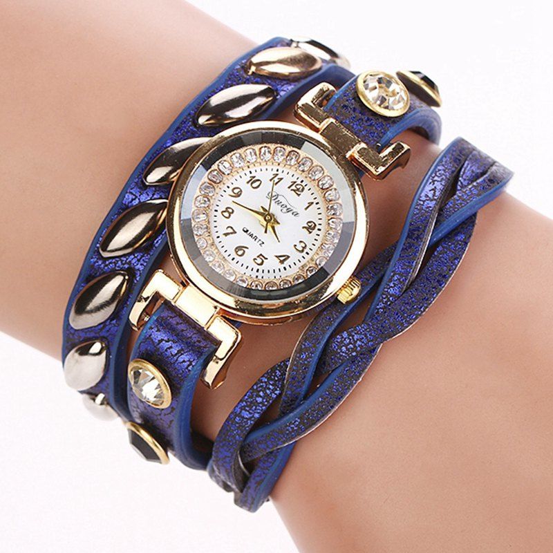 

DUOYA D019 Women's Around 3th Rhinestone Braided Belt Leather Watch, Blue