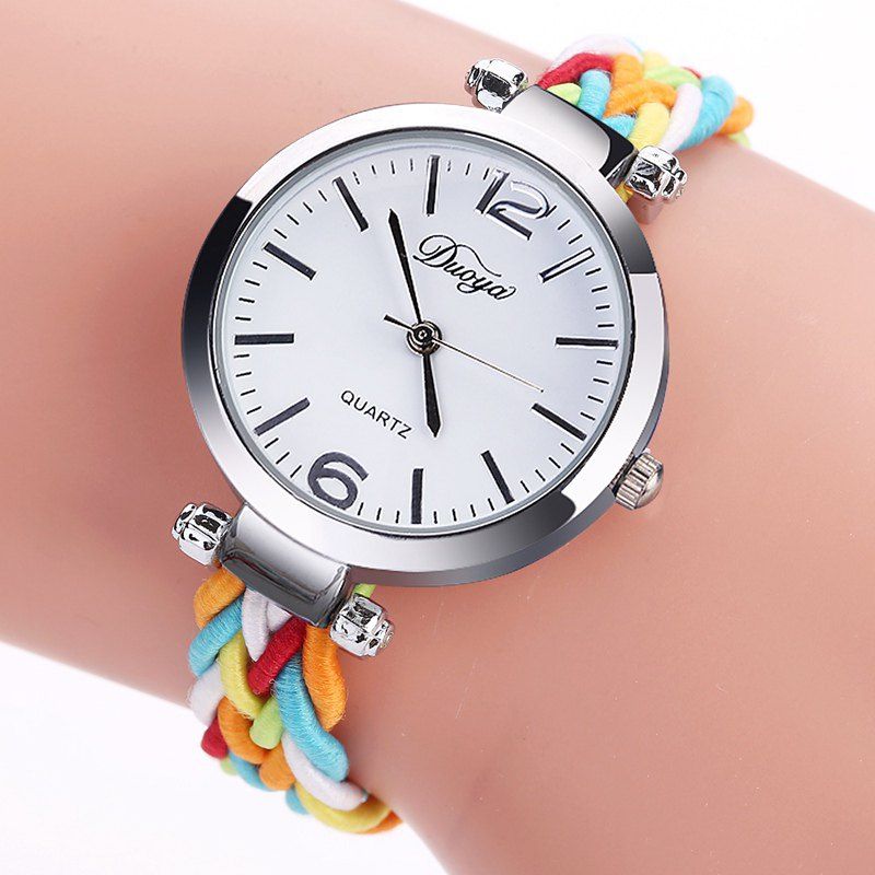 

DUOYA D190 Fashion Women Luxury Silver Dress Watch Vintage Weave Bracelet Watch, Colorful