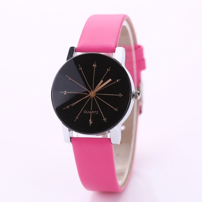 

DUOYA XR1565-S Women Simple Leather Band Analog Quartz Wrist Watch, Rose red