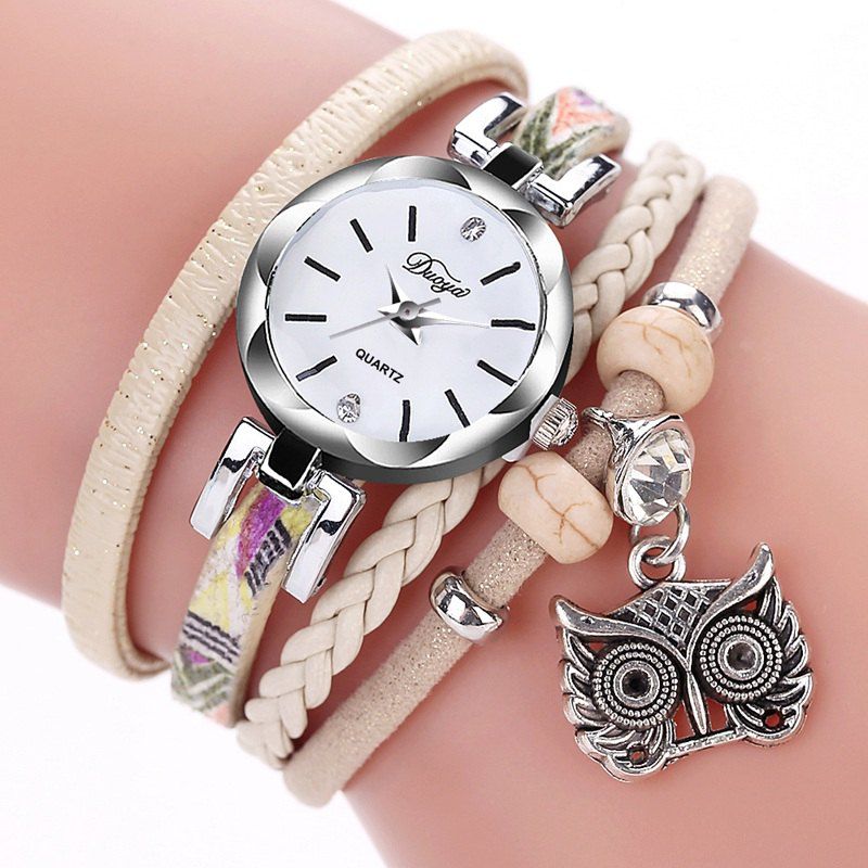 

DUOYA D195 Ladies Retro Owl Dress Watch Fashion Watch Simple Bracelet Jewelry Watch, Beige