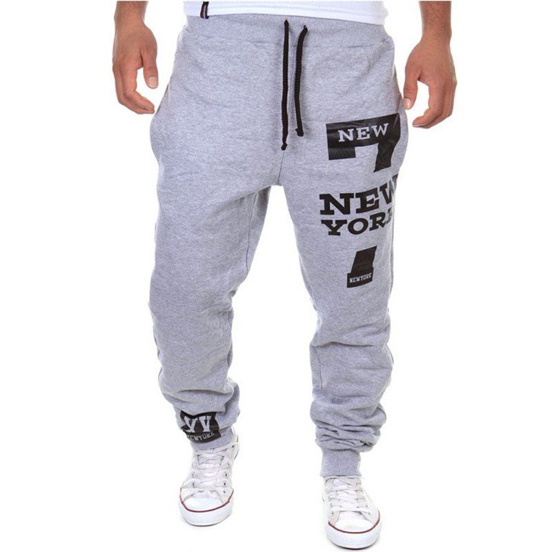 

Men's Fashion Trousers Drawstring Design Print Casual Sports Pants, Gray