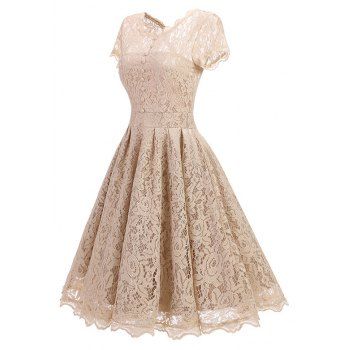 2018 Round Neck Lace Vintage Dress BEIGE XL In Vintage Dresses Online ...