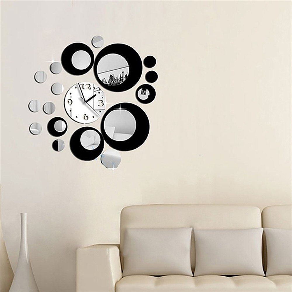 

DIY Mirror Clock Acrylic Removable Wall Sticker, Silver and black