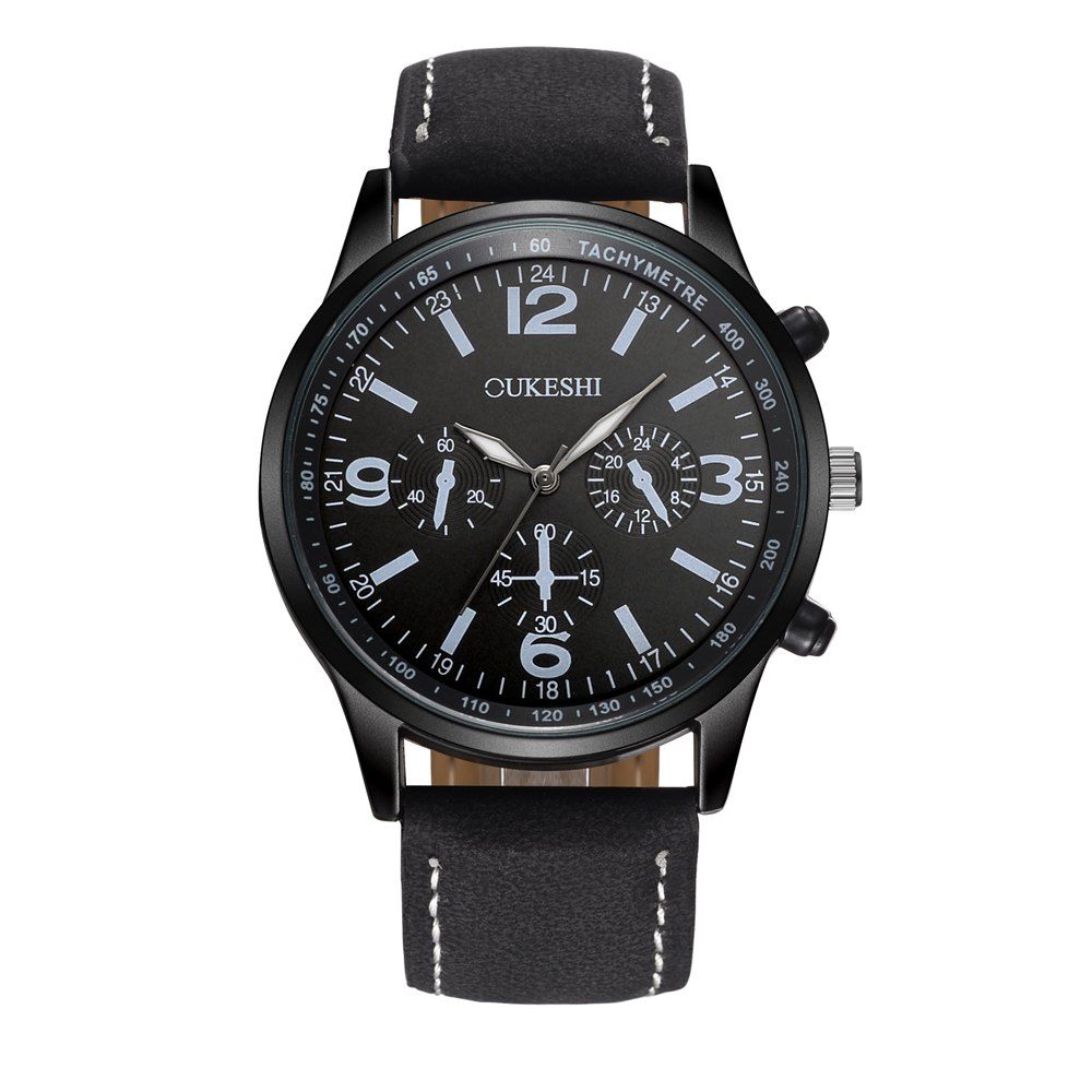 

OUKESHI Casual Men Quartz Leather Watch, Black