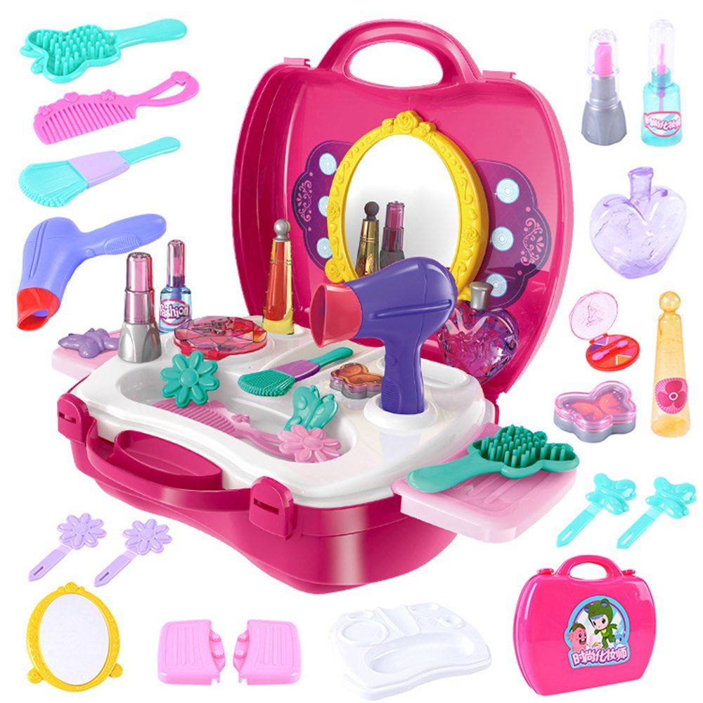 

Children Dresser Jewelry Box Girl Toys Bin Playing Suitcase, Red