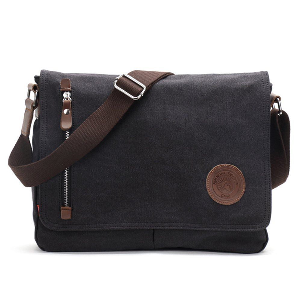 

Canvas Messenger Bags Shoulder Bag Men Business Bag Travel Schoolbag Women Package, Black