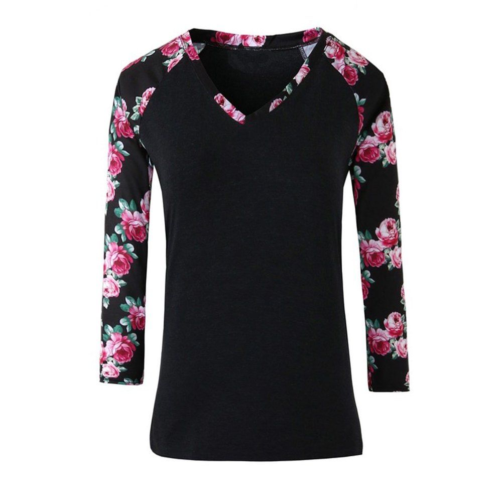 

V Collar Long Sleeve Printing Slim T-Shirt, Dark grey