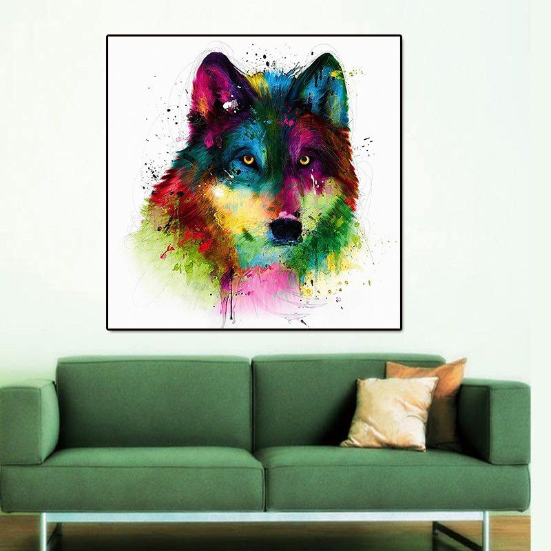 

Modern Frameless Canvas Print of Wolf for Home Decoration, Colorful