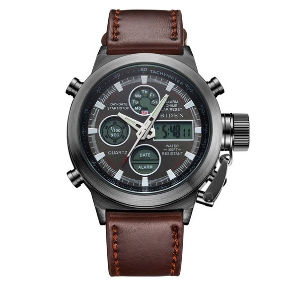 BIDEN 0031 Marque Hommes Analogique Numérique En Cuir Sport Montres Hommes Armée Militaire Montre Homme Quartz Horloge Relogio Masculino - Brownie 