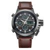 BIDEN 0031 Marque Hommes Analogique Numérique En Cuir Sport Montres Hommes Armée Militaire Montre Homme Quartz Horloge Relogio Masculino - Brownie 