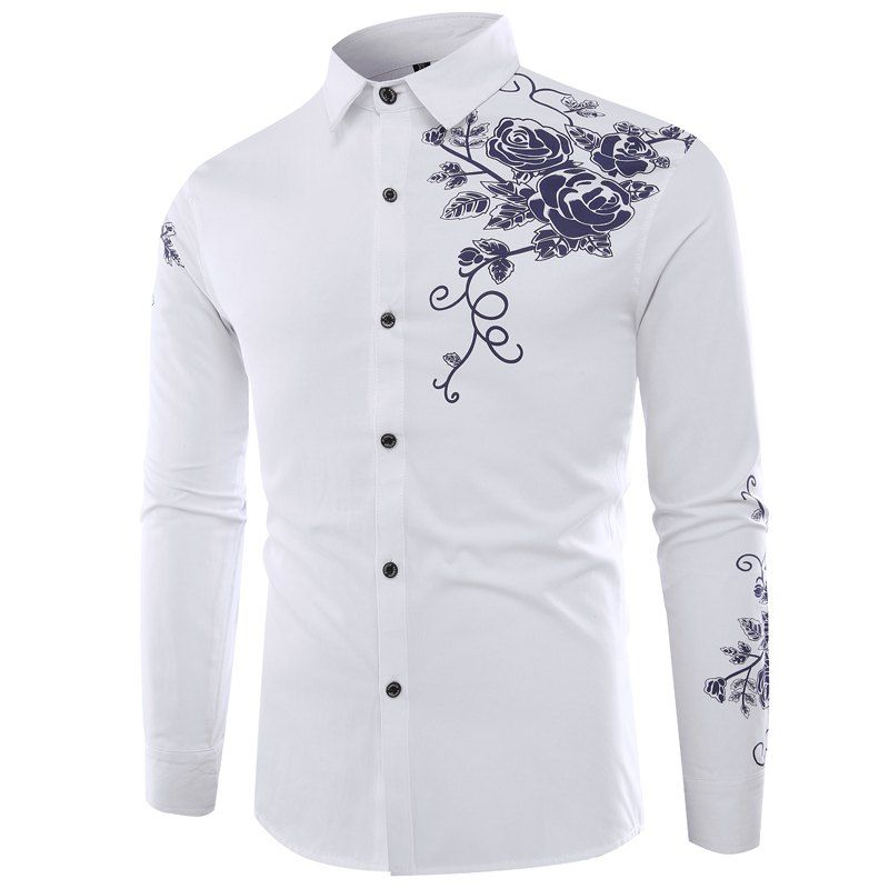 

Male Rose Printed Long Sleeved Shirt, White