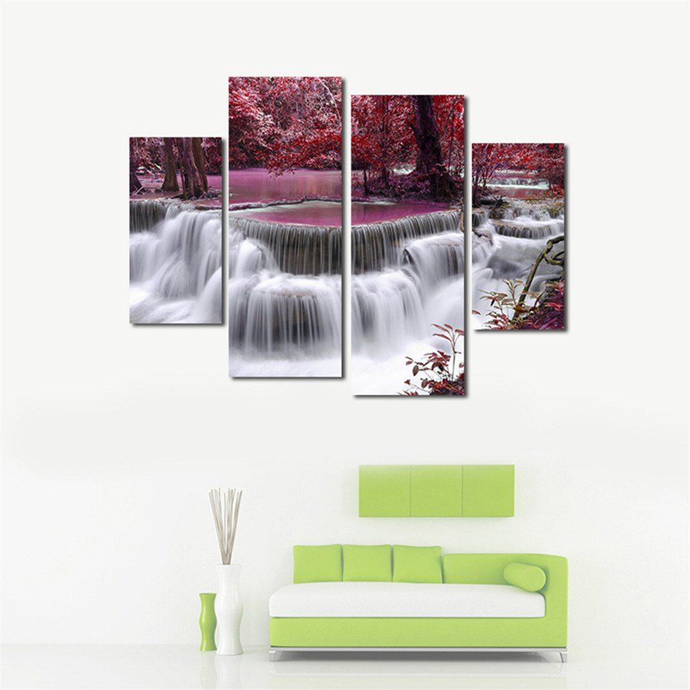

4PCS Maple Leaf Waterfall Home Decoration Canvas Painting, Colorful