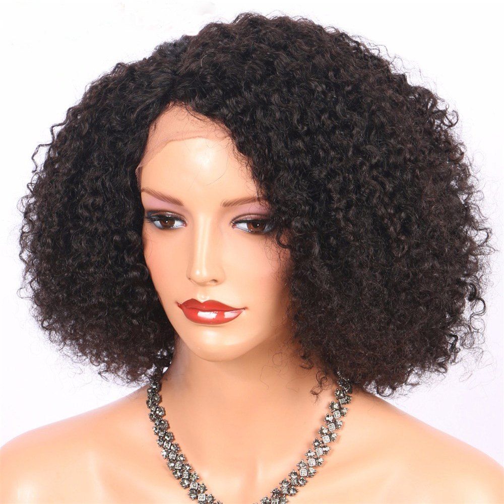 

Brazilian Virgin Human Hair Kinky Curly Bob Lace Fron Wig 14 16 18Inch, Black