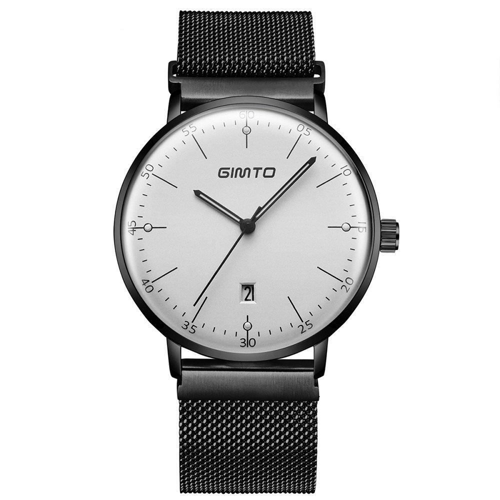 

GIMTO Brand Luxury Men Watch calendar Steel Business Quartz Wristwatch Luminous Male Military Watches Sport Reloj Hombre, Black white