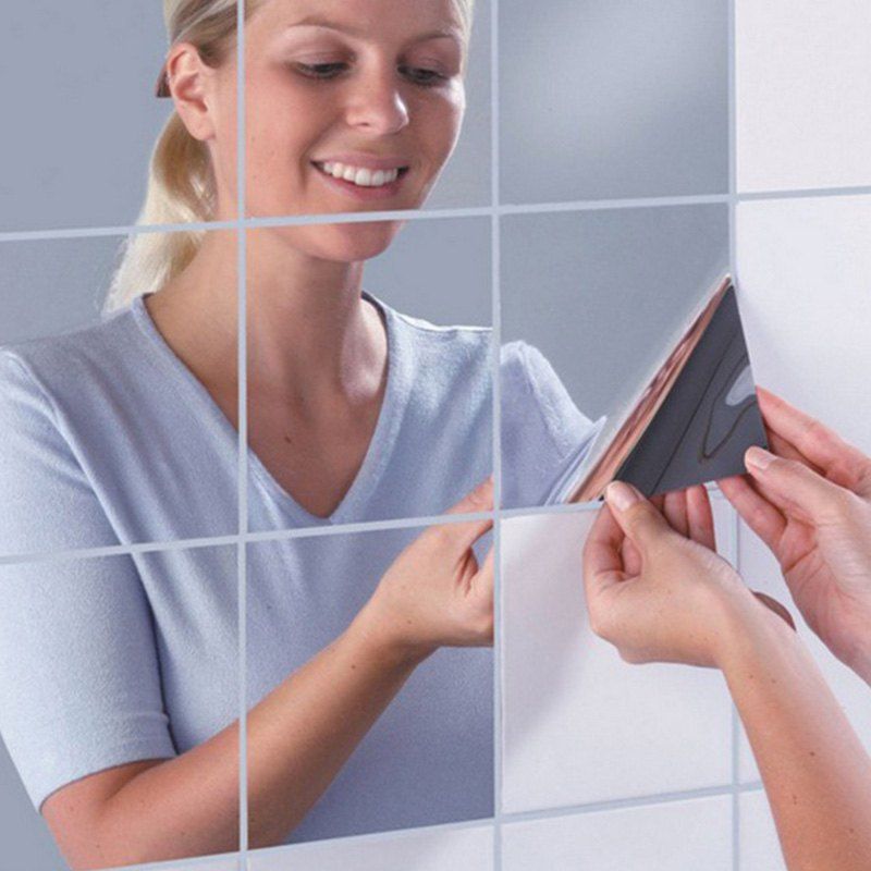 

Reflective Mosaic Mirror Like Decorative Wall Stickers 9pcs, Silver
