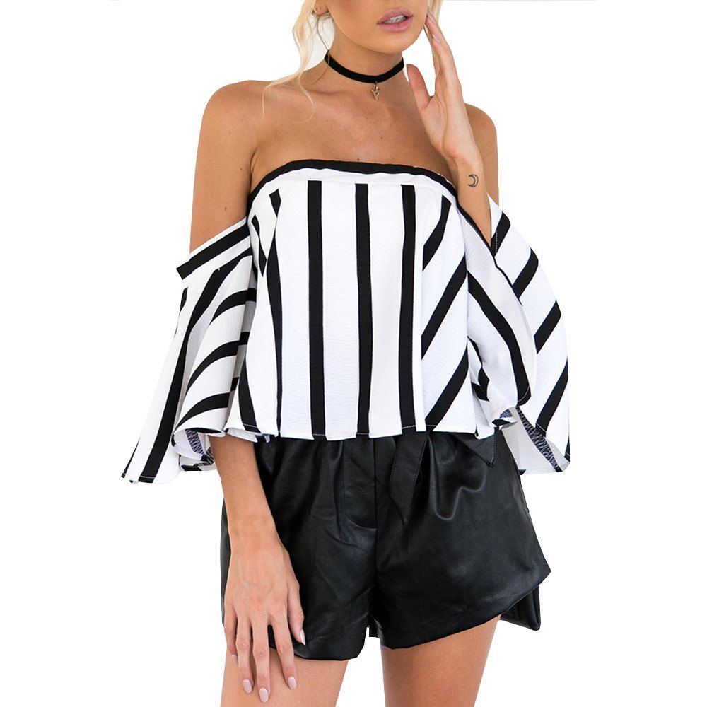 

Boat Neck Print Stripe T-Shirt, White