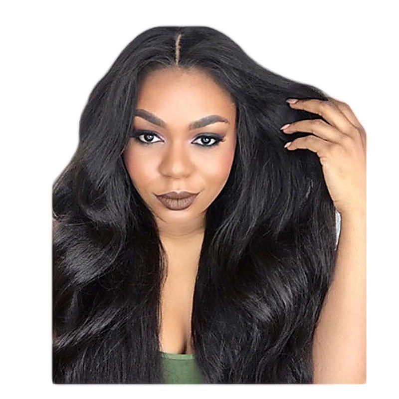 

Fashion Woman's Wig Long Body Wave Lace Front Synthetic Hair Black Color Heat Resistant