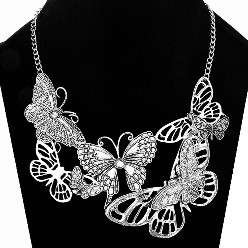 

Women Girls Diamond Butterfly Pendants Choker Metal Necklace Fashion Jewelry Valentine'S Day Gifts, Silver