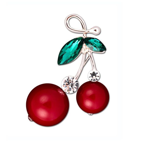 Broches de cerisier rouge de Kayshine avec le cristal vert pour des accessoires de Madame et de fille - Or et Rouge 