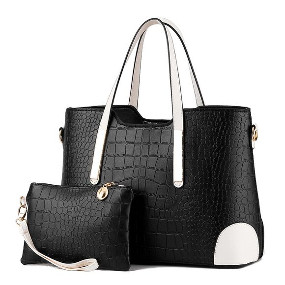 Ensemble de sacs à main de 2 Pcs femmes Trendy couleur mixte sacs frais Set - Noir 
