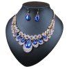Femmes luxe diamant boucles d'oreilles choker bijoux ensemble mariée collier dame cadeaux - Bleu 