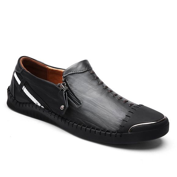 Hot nouvelle mode mocassins faits à la main en cuir véritable chaussures souples - Noir 44