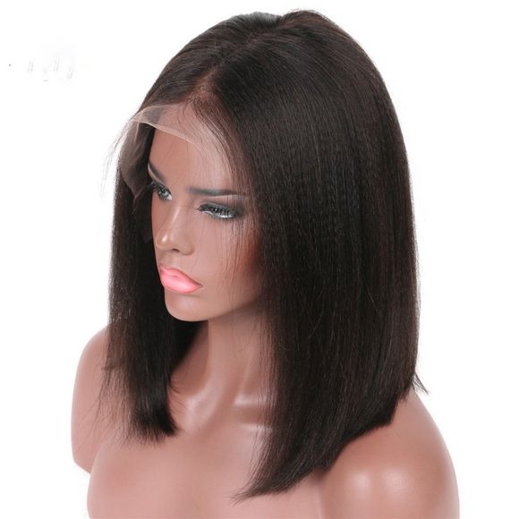 Brésiliens Yaki cheveux humains Bob Lace Front perruques couleur noire 10 12 14 pouces - Noir 10INCH