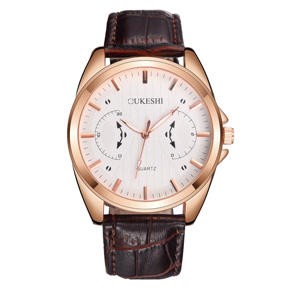 

OUKESHI Luxury Men Business Quartz Waterproof Watch, Brown band white dial