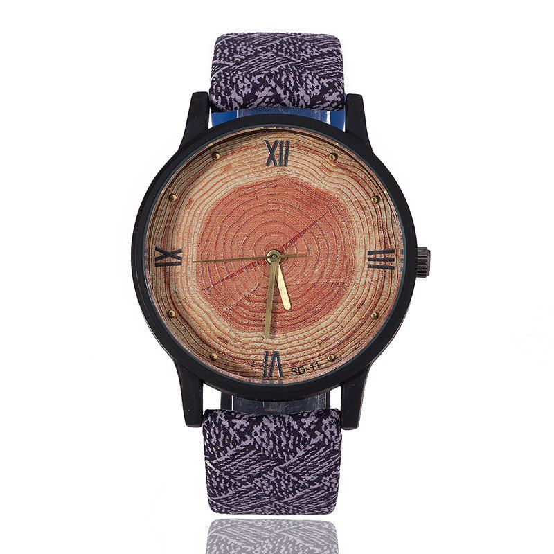 

REEBONZ Fashionable Wood Grain Quartz Watch Student Couple Wristwatches, Purple