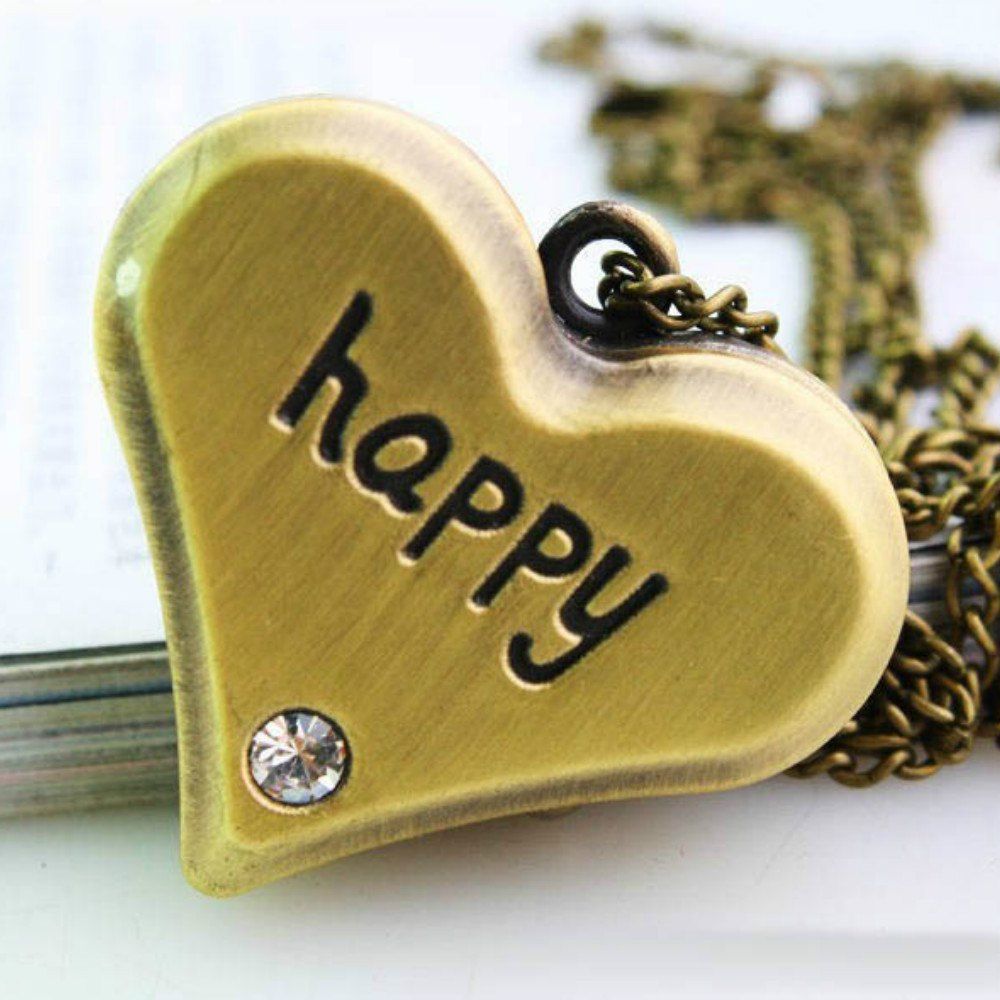 

REEBONZ Steampunk Vintage Love Happy Quartz Pocket Watch Necklace Pendant, Copper color