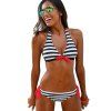 2018 Sexy Bikinis Femmes Maillot de Bain Maillots de Bain Halter Top Plaid Bikini Ensemble Maillot de Bain - Noir S