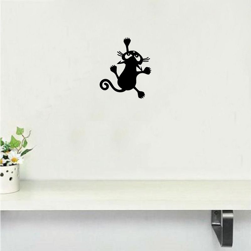 

Cat-54 Funny Cat Climbing Wall Sticker Animal Vinyl Wall Decal for Kids Room Bedroom, Black