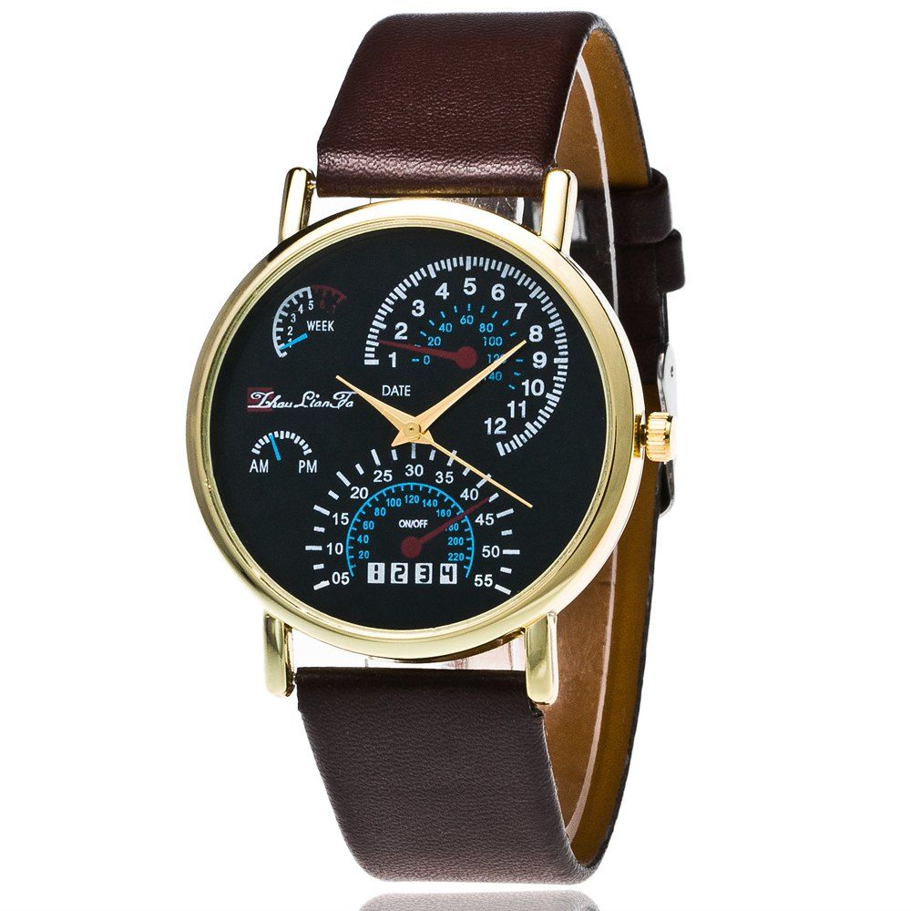 

ZhouLianFa New Fashion Luxury Goods Smooth Leather Strap Gold Dial Business Quartz Watch, Coffee
