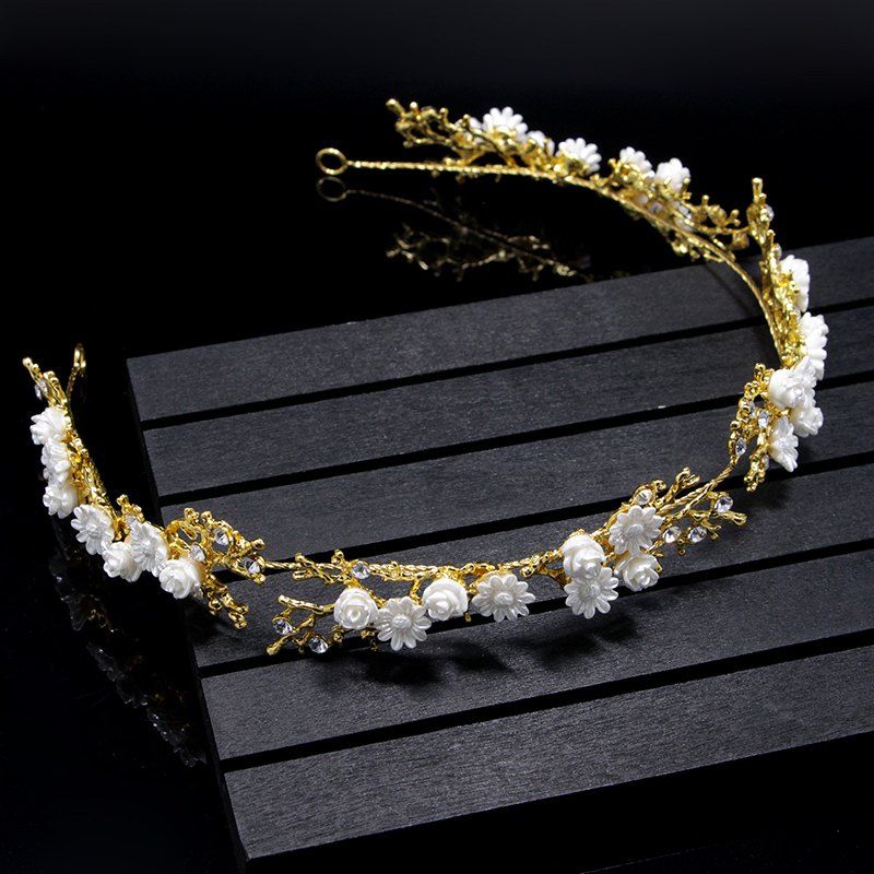 

Sweet White Flower Shape Headband Hair Jewelry for Women Wedding Party, Golden