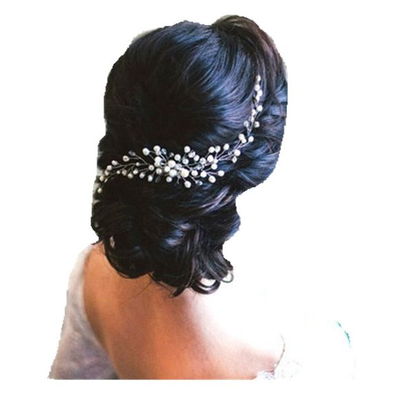 Bijoux de cheveux de peigne de cheveux pleins de Pealr argentés plaqués pour des femmes de mariage de mariée - Argent 