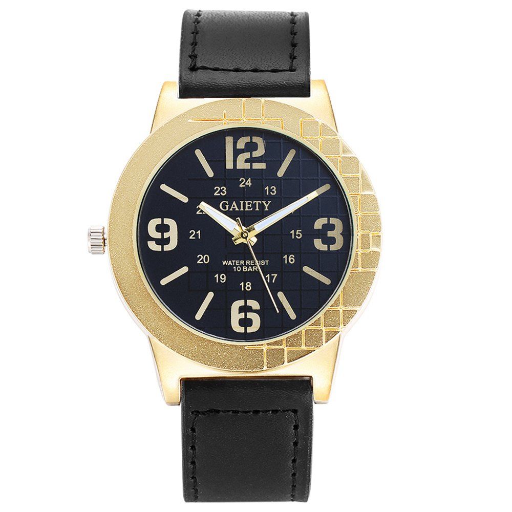 

GAIETY G149 Men Fashion Gold Tone Leather Wrist Watch, Black