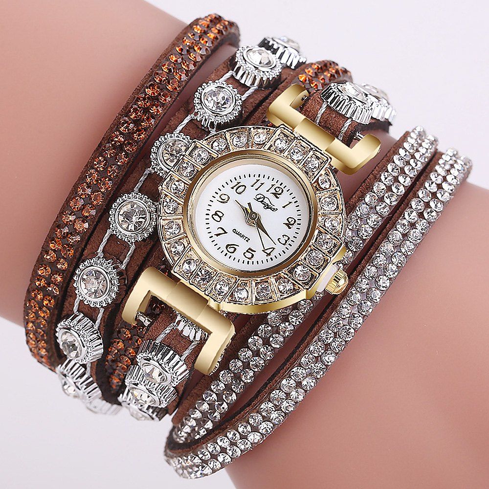 

DUOYA D196 Women Wrap Quartz Wrist Watch with Diamond, Brown