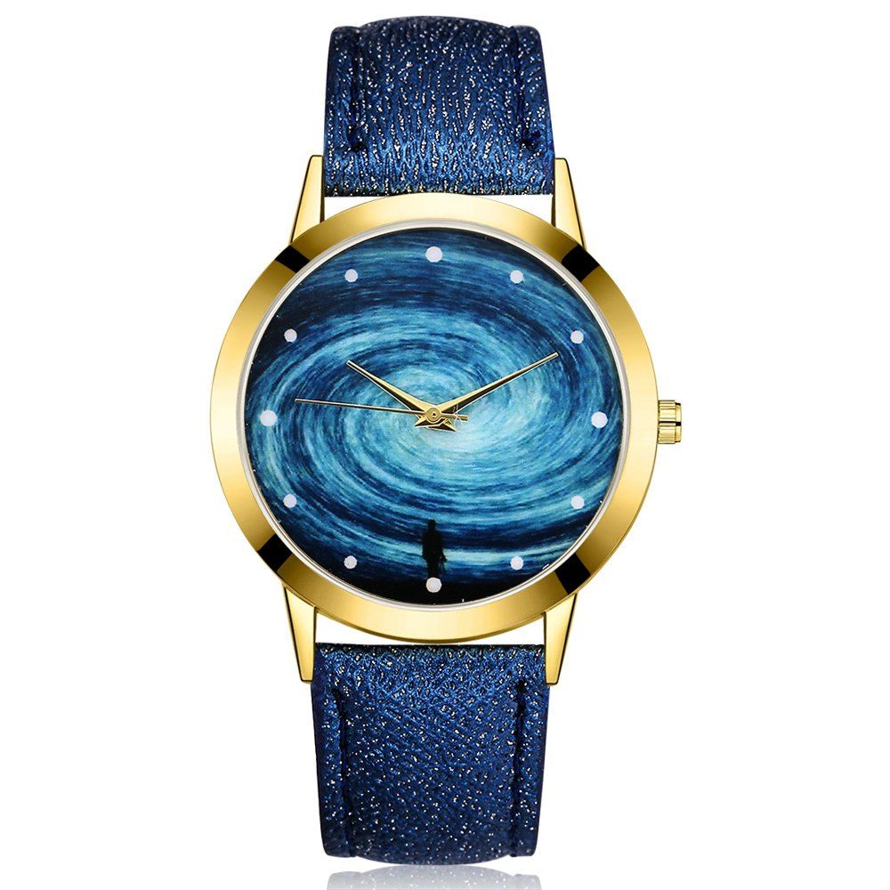 

GAIETY G380 Golden Bezel Starry Sky Dial Leather Band Quartz Watch, Royal