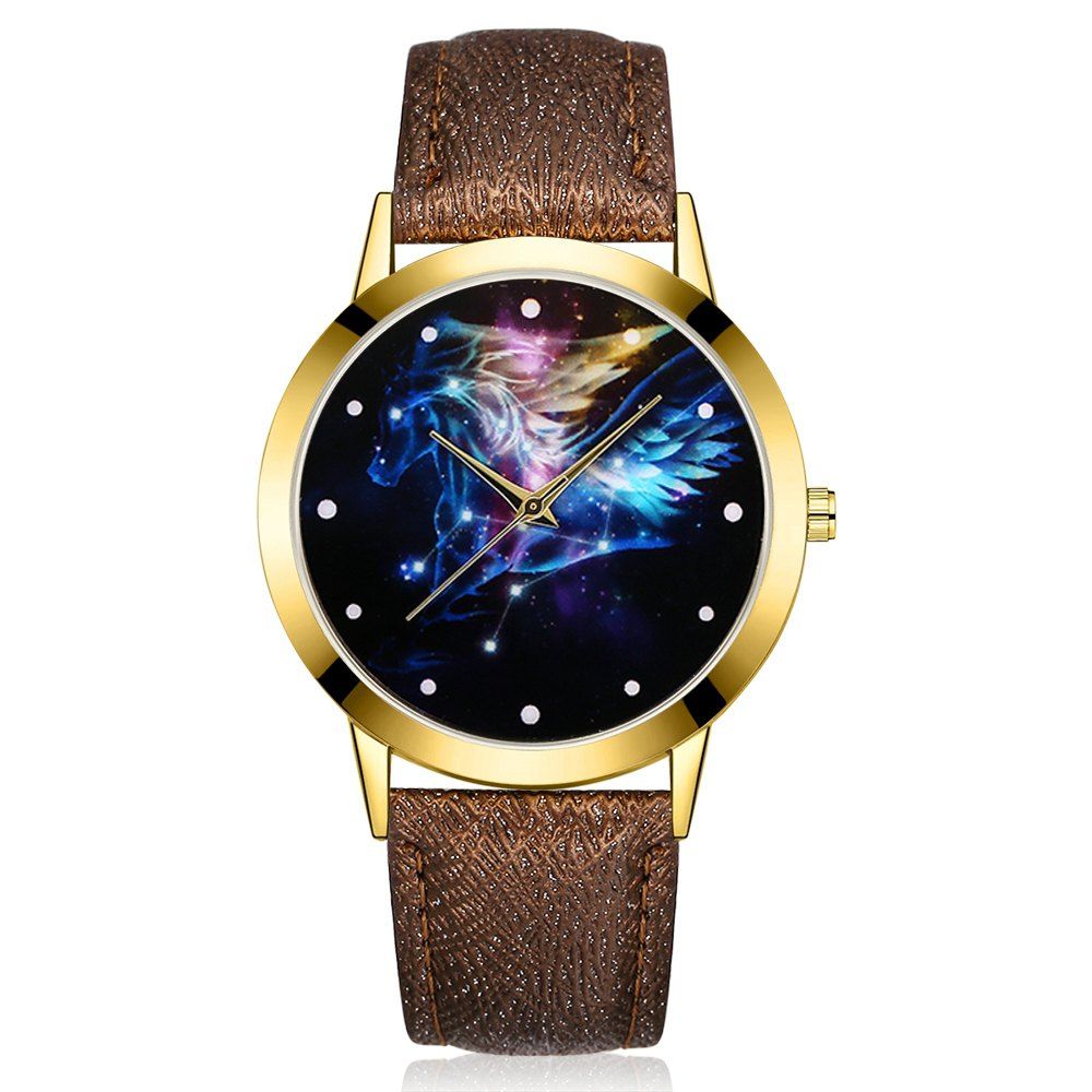 

GAIETY G379 Women Starry Sky Face Leather Watch, Coffee