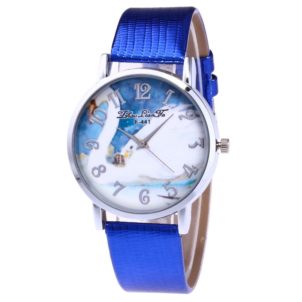 

ZhouLianFa White Swan Motif Women'S Watch Crocodile Pattern Strap Casual Watch with Gift Box, Blue