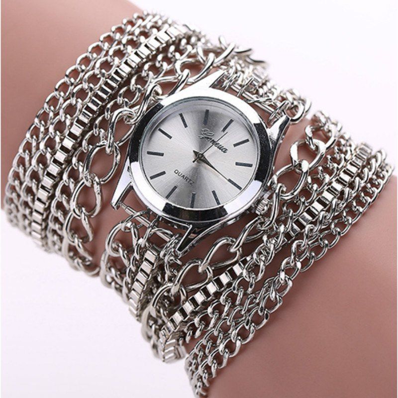 

Geneva Fashion Gun Black Women Bracelet Alloy Quartz Watch Jewellery, Silver