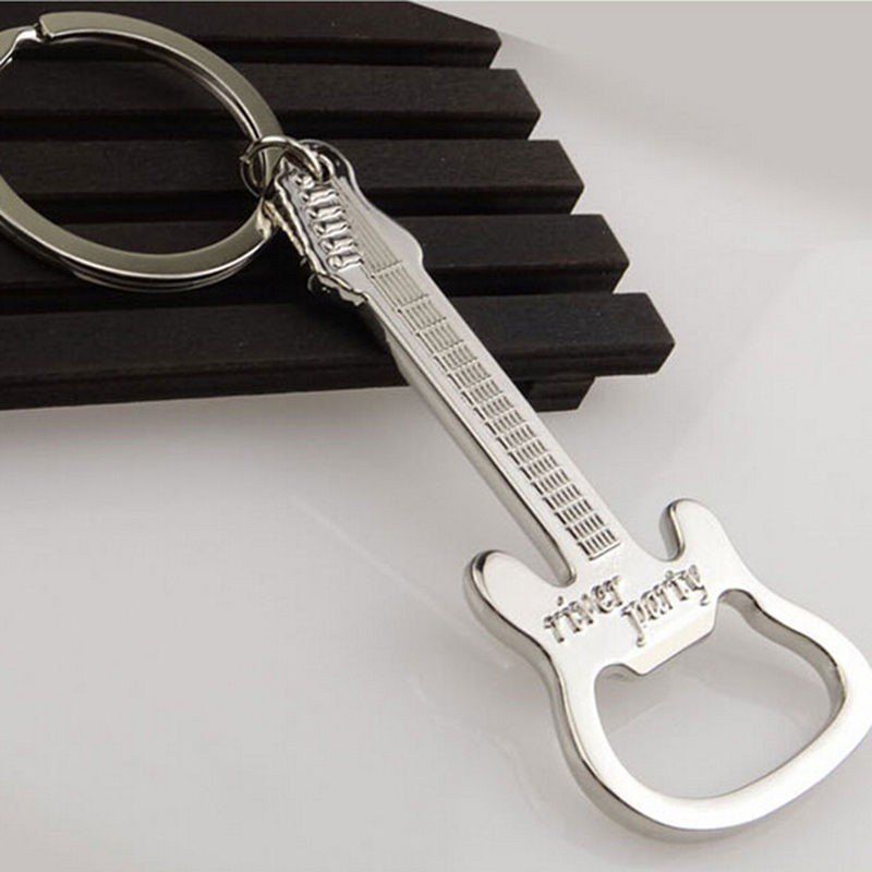 

Zinc Alloy Beer Guitar Bottle Opener Keychain Key Ring, Silver