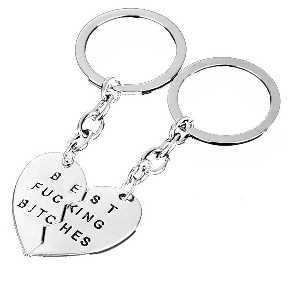 

Broken Heart Keyrings Silver Plated Best Bitches Friendship Keychain Gifts