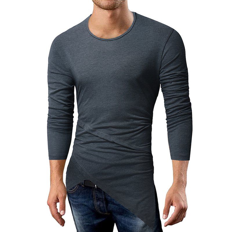 

New Irregular Mens Casual Long-Sleeved T-Shirt Fashion Personality Long-Sleeved, Deep gray