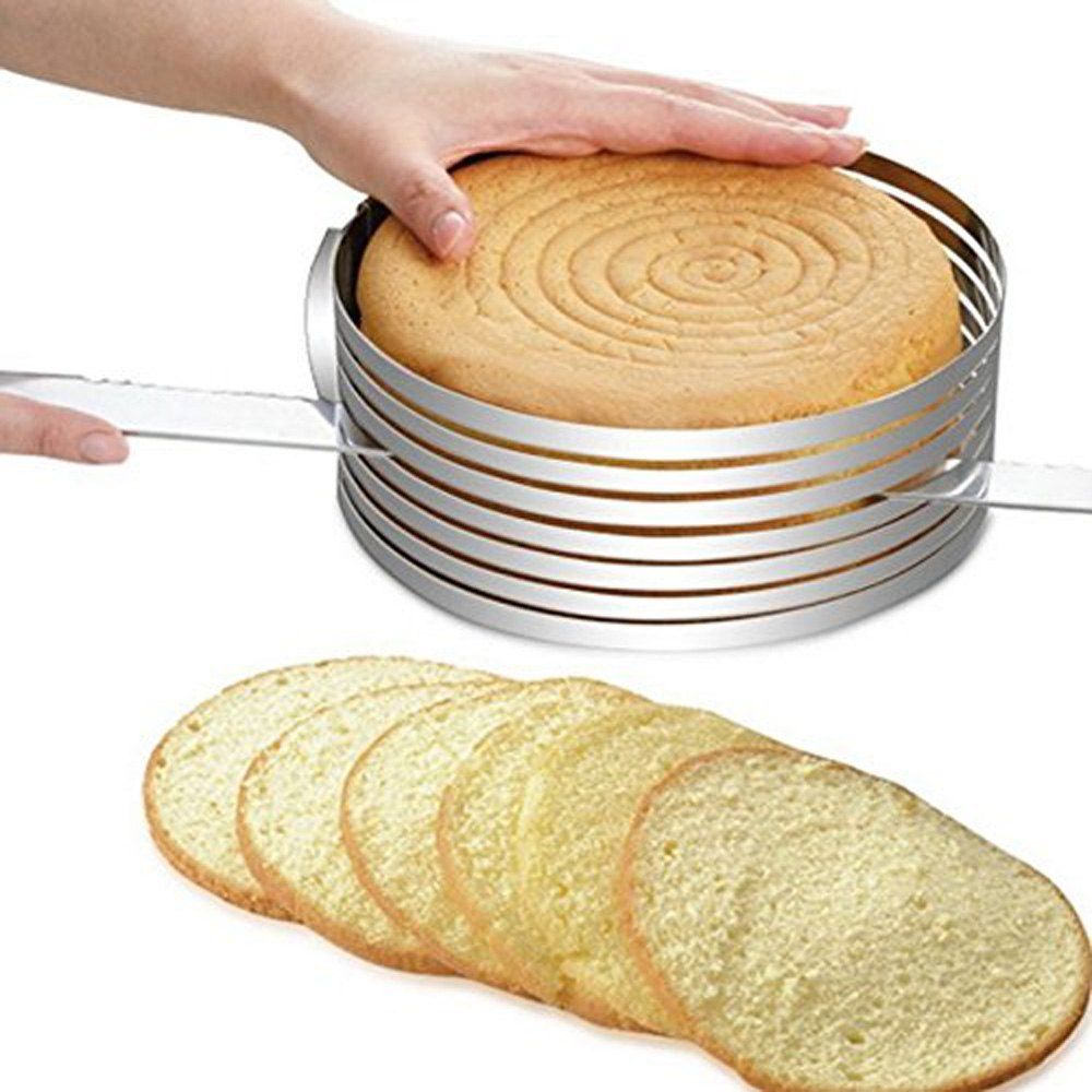 

Stainless Steel Circular 9.5inch-12inch Adjustable 7 Layers Mousse Ring Cake Bread Slicer Cutter Mould Baking Tool