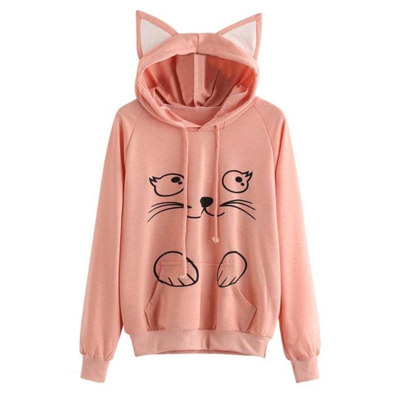 cat print hooded sweatshirt